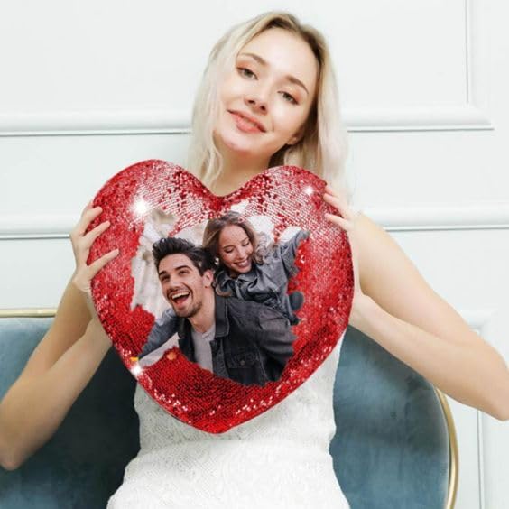 Miniatura 9 de CanvasChamp Almohada personalizada con lentejuelas en forma de corazón, funda de almohada reversible personalizada con lentejuelas, almohada