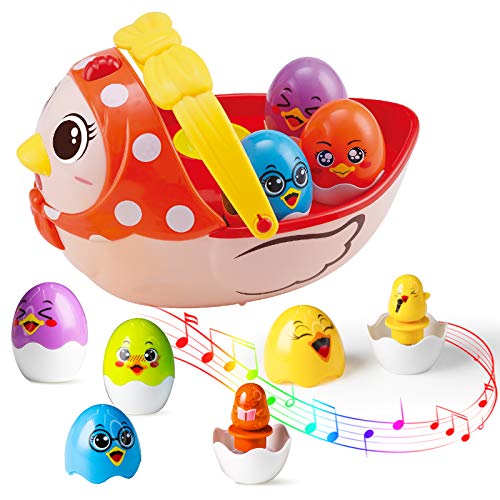 Baby Musical Toys Matching Eggs Set Color Recognition Toys Early Learning Educational Toys Easter Eggs for Toddlers Boys and Girls Mama Hen with 6 Eggs