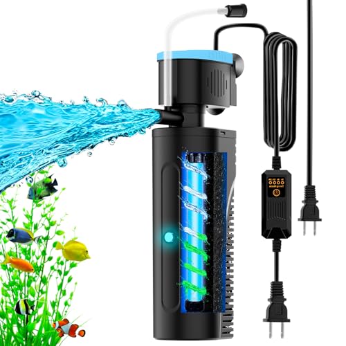 Image of Aquarium Filter | U-V Fish Tank Filter for Green Water Cleaning | U-V Clarifier with Timer | Aeration & Rainfall Mode | Turtle Tank Filter | Submersible Pump with Filter | for 20-70 Gallons