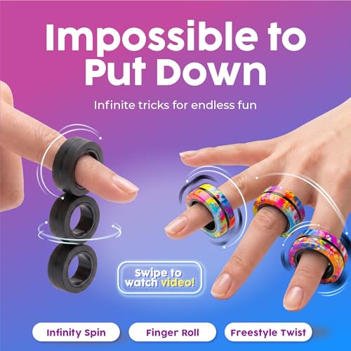 Image of BUNMO Magnetic Fidget Rings 9pk - Cool Fidgets for Teens, Quiet Fidget Toys, Fidget Toys Adults, Maximum Strength 8 N50 Magnets, Learn Cool Tricks, Teen Gifts, Fidgets for Kids 8-12, 3 Unique Colors