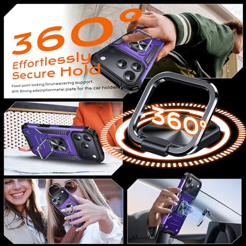 Image of Anqrp Heavy Duty Case for iPhone 17 Pro Case with Enhanced Ring Holder Grip Stand, Military Grade Shockproof Rugged Drop Protective Silicone Hard Slim iPhone 17 Pro Phone Case Cover,Purple