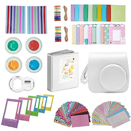 FollowSun 10 in 1 Sofortbildkameras Zubehör für Fujifilm Instax Mini 8 8+ 9 beinhältet Tasche Weiß/Album/Selfie Lense/Farbige Filter/Fotos Frame/Wand hängen Bilder/Border-Aufkleber/Corner Aufkleber
