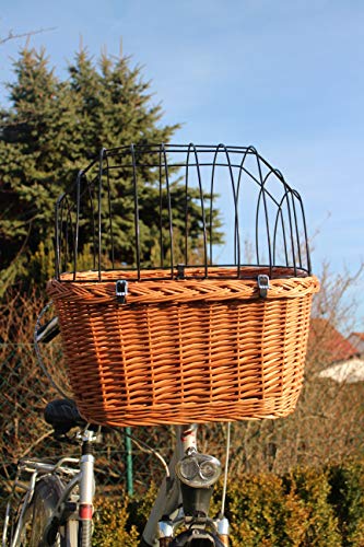 Hundefahrradkorb für Fahradlenker aus Weide mit Metallgitter und Kissen XL oder XXL Lenkrad Weidenkorb Hundekorb Lenkerkorb Tierkorb Einkaufskorb Natur (ohne Kissen)