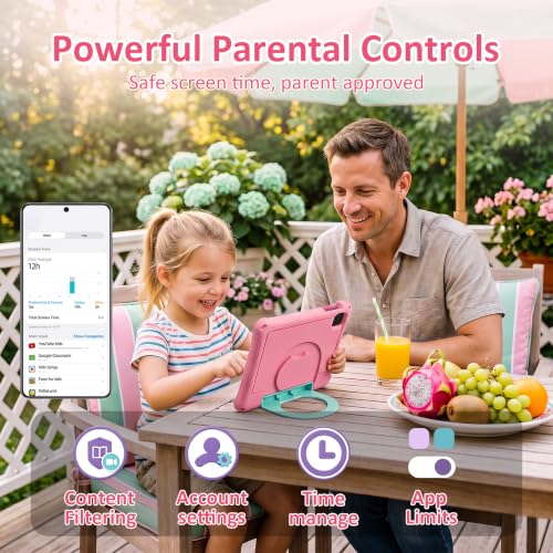 Image of Kids Tablet, 10.1 inch Android 16 Tablet for Kids, Gift for Ages 6-12 | 30GB RAM 64GB ROM 1TB Expand, Eye Care HD Display, Parental Control, 6000mAh, WiFi, BT5.0, GPS, Pink Shockproof EVA Case