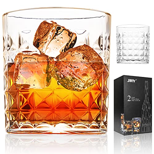 JRY Whisky Gläser 350ml 2er Set Kristall Kurz Tischglas für Cocktail,Non-Leaded Clarity Whiskyglas,Perfekt für Zuhause, Restaurants und Partys (Karierte Whiskygläser (2er-Set)) Cover