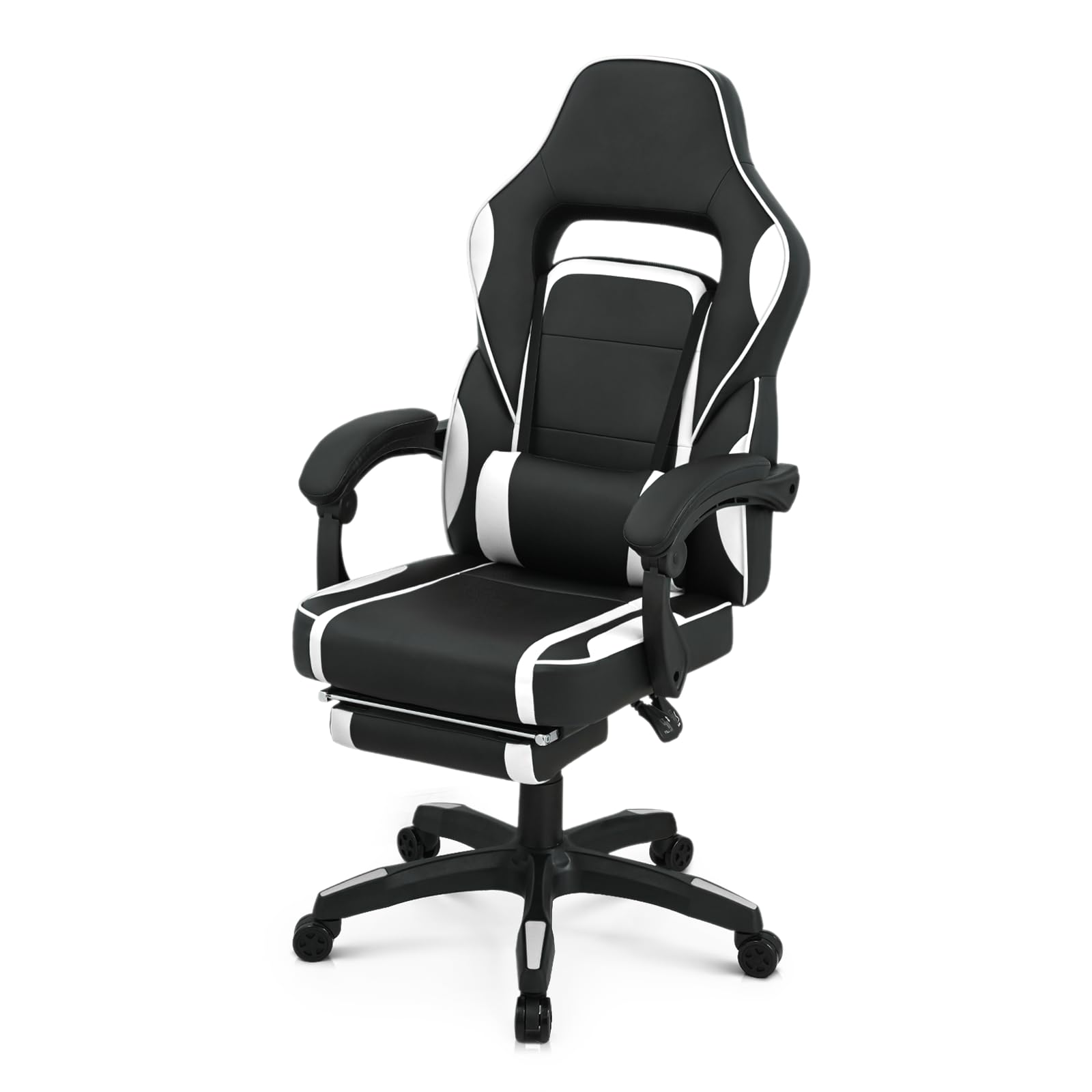 Athena Collection Gaming Chair, Ergonomic Gaming Chair with Footrest & Lumbar Support, Height Adjustable Swivel Computer Chair Office Chair for Kids Adults(White)