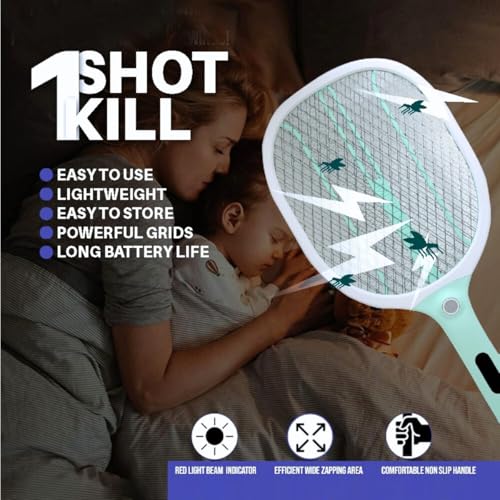 Image of TEQO Mosquito Bat with Light Heavy Duty | Rechargeable Electric Fly Swatter | Mosquito Killer Racket with Long Backup Battery, 6 Months Warranty (Multicolor)