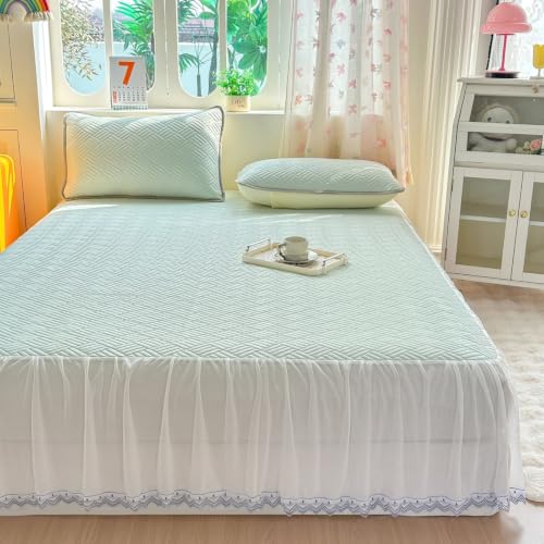 Falda de cama fresca y suave sabanas bajeras decoracion verde para single 3