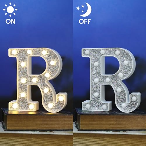 Image of Light Up Letters, Marquee Light Letter for Table Decorations, Glitter Light Up Signs for Prom, Events, or Engagement Party Decor, Featuring Alphabet & Number Lighted Letters, Letter R