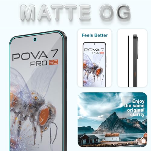 Image of FIRST MART Matte Anti-Glare Tempered Glass for Tecno Pova 7 and Pova 7 Pro With Installation Kit | Military-Grade Gaming Screen Protector & Cable Guard | Edge to Edge Coverage | Black