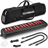 Eavnbaek 32 Keys Melodica Instrument, Soprano Melodica Air Piano Keyboard Pianica with 2 Soft Long Tubes, 2 Short Mouthpieces and Carrying Bag (Red+Black, 32 Keys)