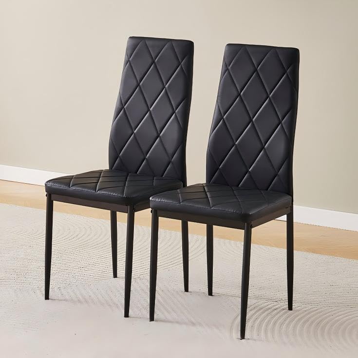 Homullel Modern Upholstered Dining Chairs Set for Dining Room, Kitchen, Kitchen Chairs Set of 2, Stainless Steel Frame (Faux Leather, Black #2)