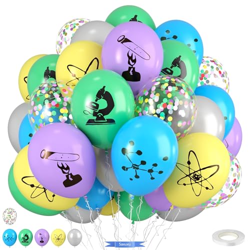 Science Party Balloons, 12 Inch Gray Light Yellow Green Purple Confetti Balloons for Boys Scientist Lab Birthday Party Baby Shower Classroom Decorations