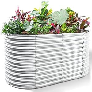 Land Guard 8x4x3ft Oval Galvanized Raised Garden Beds, Large-Capacity Metal Planter Box Outdoor, Durable Deep Raised Garden Bed 3ft Tall, Raised Beds for Gardening Vegetables, Classic Silver