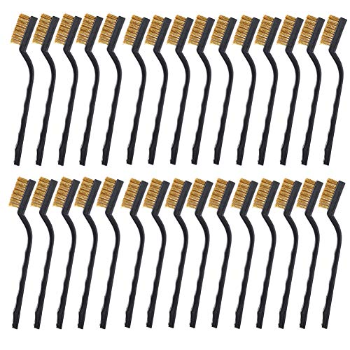 Image of 30PCS Mini Brass Wire Brush , Curved Handle | Masonry Brush, Wire Bristle, For Cleaning Welding Slag and Rust