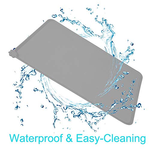 Lessmon Dog Cat Feeding Mat, Silicone Waterproof Pet Food Mat, Gray #TOP4
