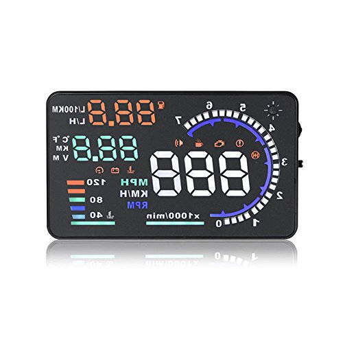 A8 HUD Head Up Display, KOBWA 5.5 inch Screen Car Windshield HUD with OBD2 Interface Plug,Display KM/h MPH,Speeding Warning,Fuel Consumption,Temperature