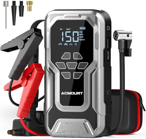 Jump Starter with Air Compressor, 6000A Car Battery Jump Starter (All Gas/10.0L Diesel), 150PSI Tire Inflator, 12V Jumper Pack with LCD Display & LED Light, Portable Air Pump, 21800mAh Battery