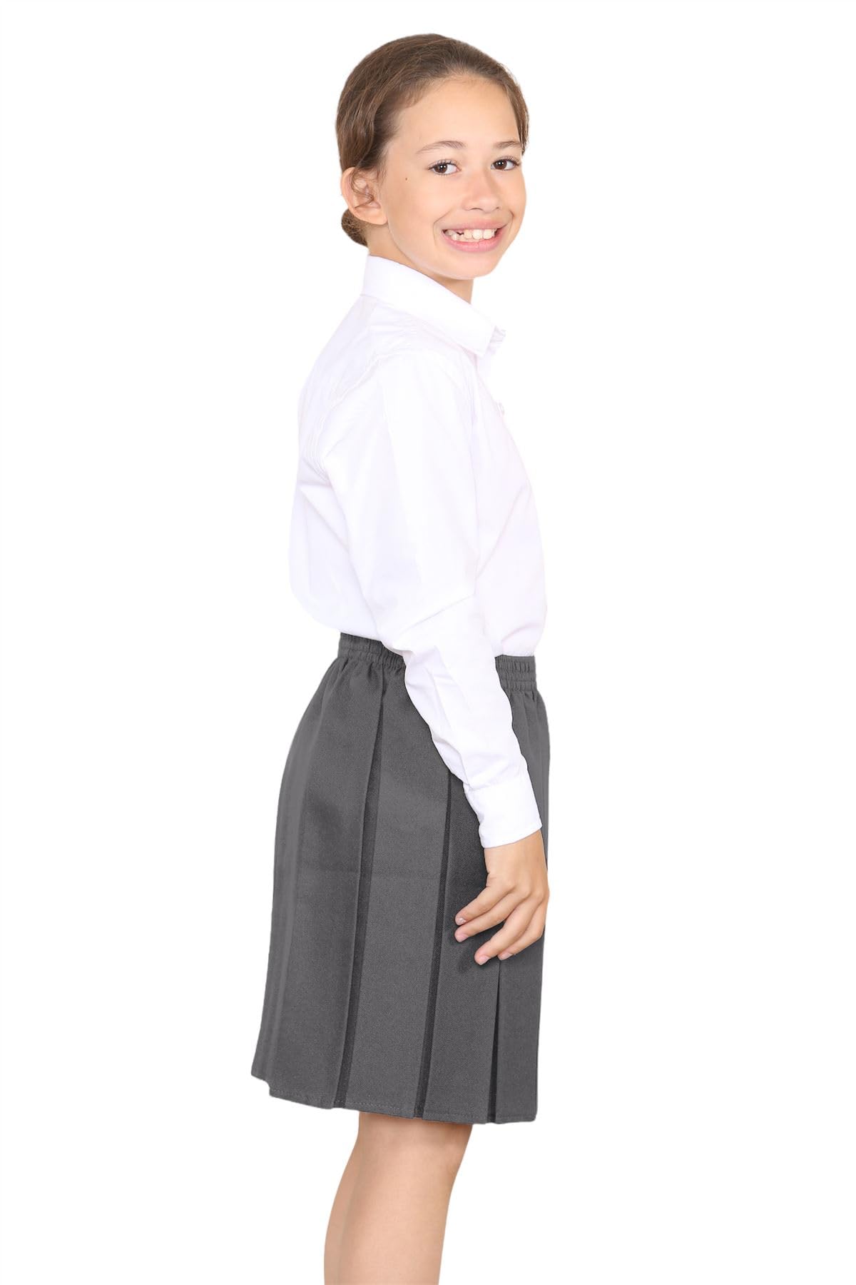 Vestito da scuola con gonna a pieghe a tutto tondo elasticizzata, per ragazze Grigio 15-16 Anni