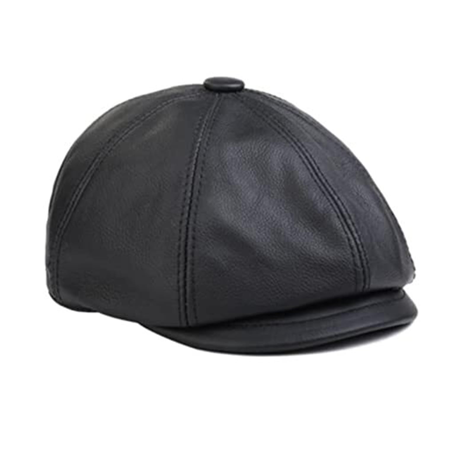 Men's Black Newsboy Cap - Real Leather Cowhide Retro Flat Hat, Warm Casual Octagonal (Yellowish-Brown, XL)