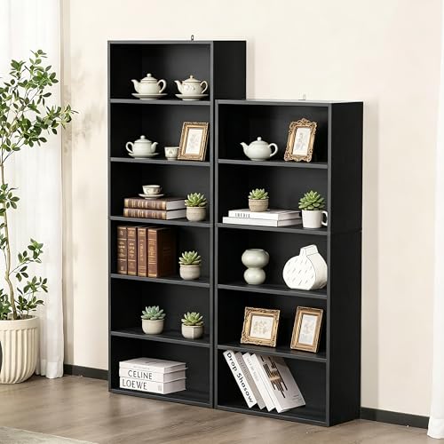 Image of HealSmart 6 Tier Bookcase, Industrial 6 Book Shelf, 9.2 inch D x 23.8 inch W x 63 inch H Tall Open Cube Storage Organizer for Home Office, Living Room, Bedroom and Dinning Room, Black