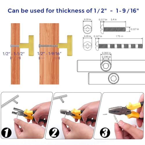 Image of Ravinte 5 Pack Kitchen Gold Cabinet Handles Single Hole Center Stainless Steel Square Cabinet Pulls for Dresser Drawer Cupboard Handles with Screwdriver
