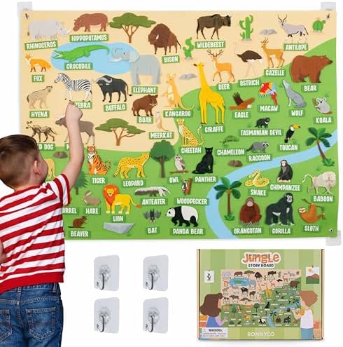 BONNYCO Pizarra de Fieltro con 116 Figuras Animales Jungla. Jugue...