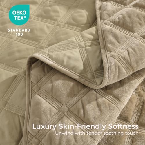 WONGS BEDDING Velvet Comforter King, Lattice Diamond Quilt Set, Urban Taupe - image 5