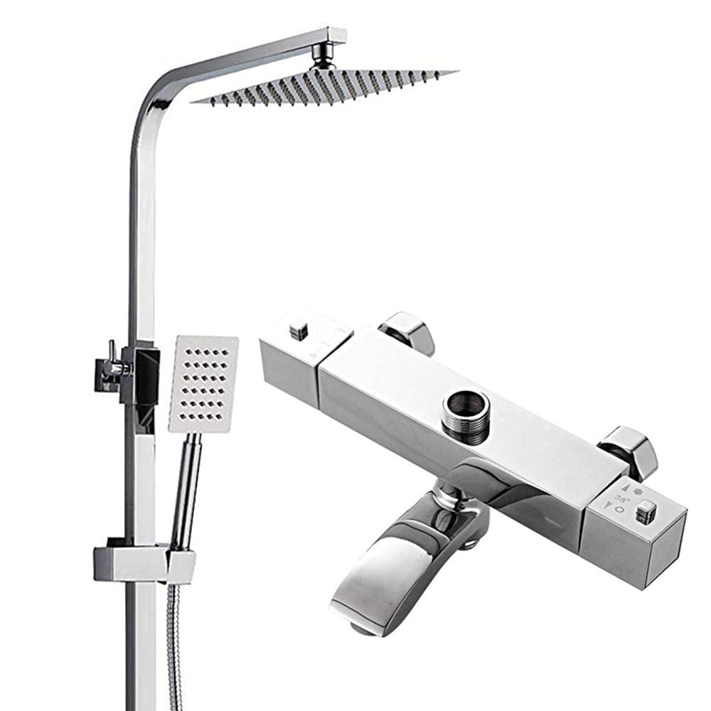 AYCDL Thermostatic Shower Mixer Set, 10 in Square Shower Kits with Overhead Shower Head Multifunctional Limestone Resistant Chrome Plated Shower System