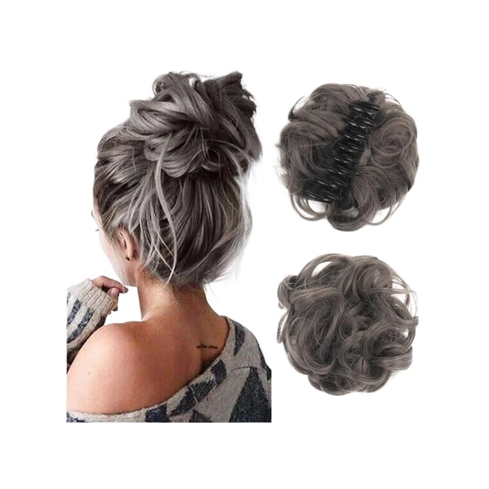 QRSTUVXZY Messy Hair Bun Hair pieces for Women Clip in Claw Synthetic Chignon Tousled Updo Wave Curly Hairpieces for Daily Wear Hair Accessories(Dimgray)