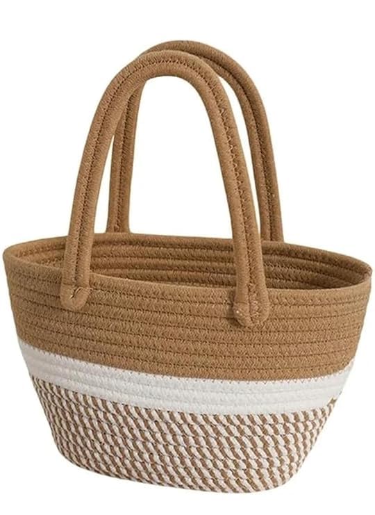 Zeblr Attractive Hand Bag |Bamboo Tote | Beach Bags for Women|Boho Bag|Handbag |Jute Bag (BEIGE AND WHITE STYLISH | Size; 29 x 38 x 29 Centimeters)