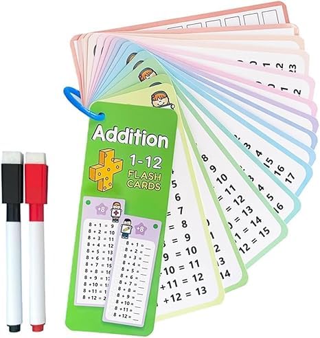 Addition Flash Cards 1-12 | Educational Math Flashcards for Kids | 15 Colorful Learning Cards for Home & Classroom | Self-Check Math Table Set for Ages 4-8-image-1