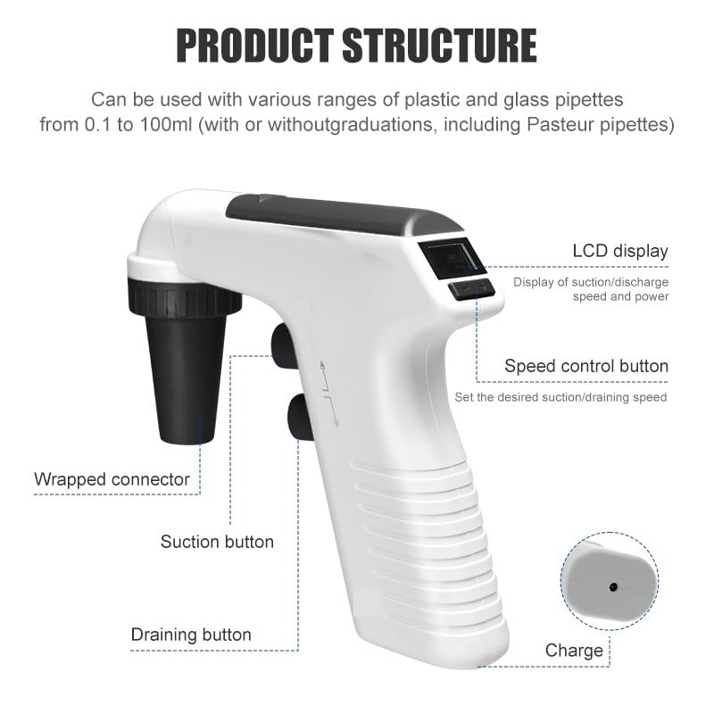 Lab Instruments - Lab Electronic Pipette Controller Pipettor Aid Pump 0.1-100ml Capacity Range 6 Adjustable Speed Pipette Filler