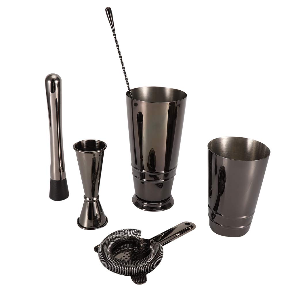 Cocoarm Juego de Cócteles Juego de Coctelera de Acero Inoxidable 304 Negro de 5 Piezas de Herramientas de Barra Boston con Cuchara Coladora Jigger para Fiestas de Camareros en el Bar en Casa