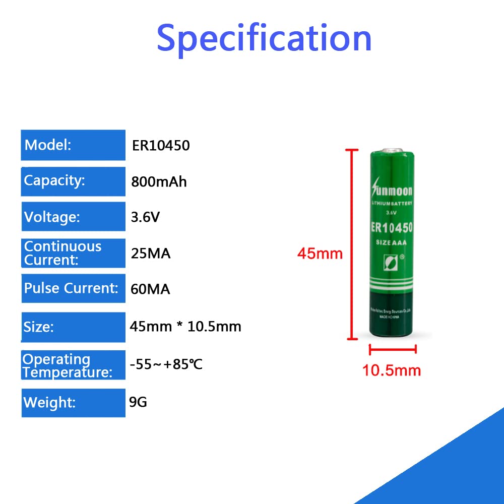 STEPMAX (2 Pack ER10450 AAA Lithium Battery 3.6V 800mAh Battery (Non-Rechargeable)
