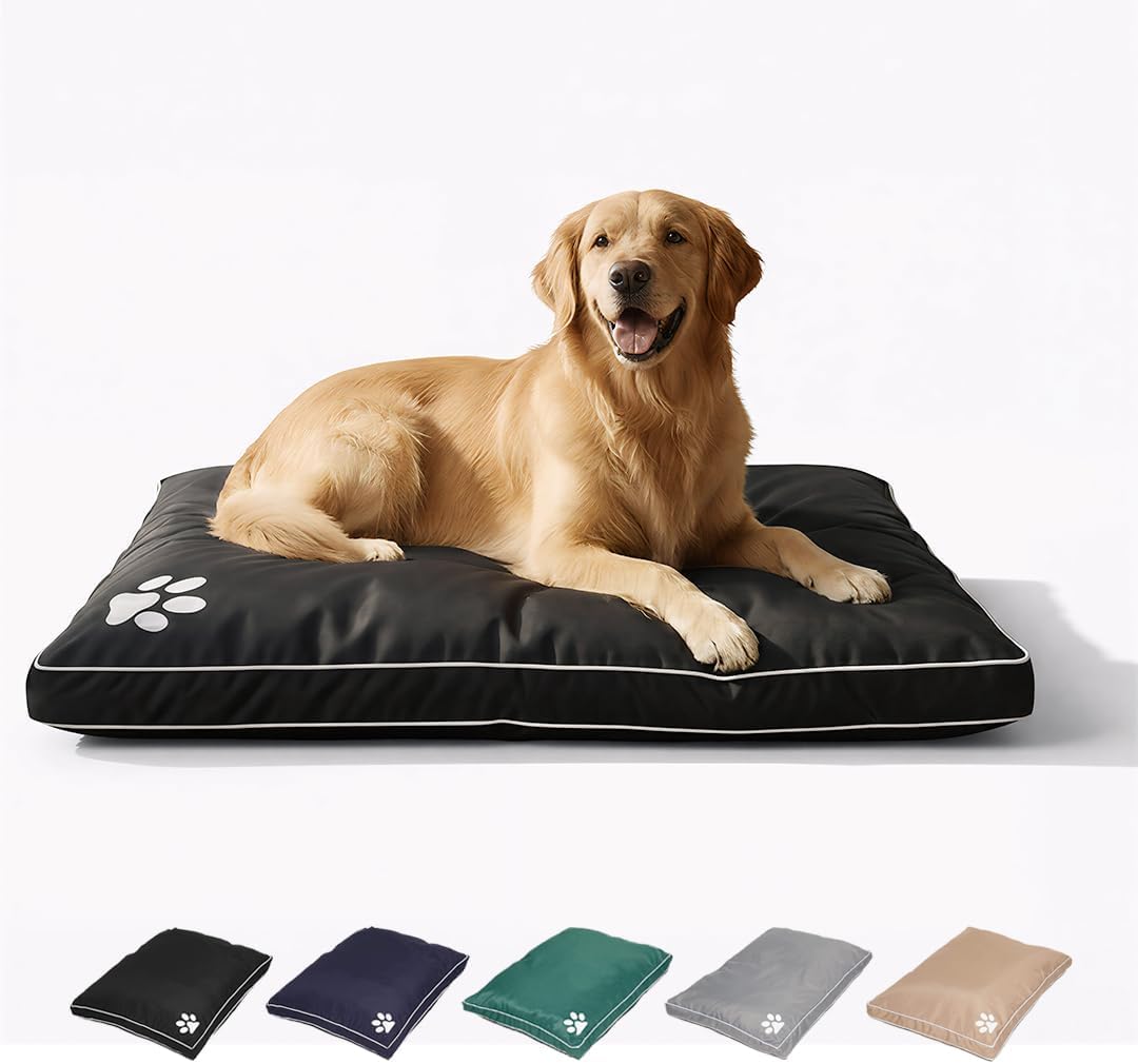 S ONE DISCOUNTS LIMITED Dog Beds Cushion Waterproof Heavy Duty Cover Hardwearing Puppy Pet Cushion Tough Mattress Large (58cm x 80cm x 5cm) And Extra Large (78cm x 120cm x 6cm) (Black, XL)