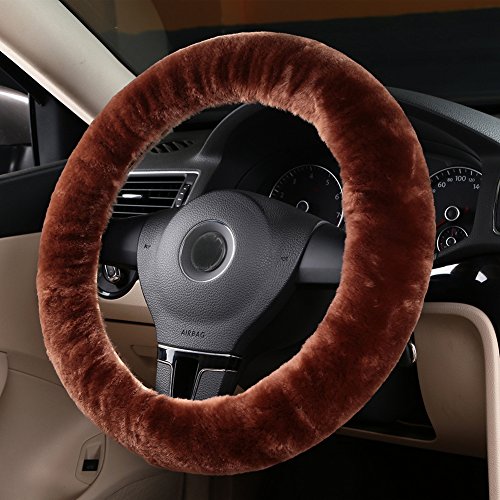 Bellesie Universal Warm Winter Genuine Wool Sheepskin Car Steering Wheel Cover Cushion Protector For 35Cm-43Cm Steering Wheel In Diameter #TOP1