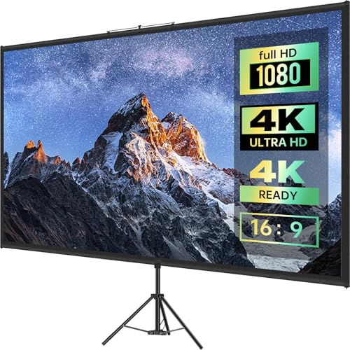 Portable Projector Screen with Tripod Stand, 16:9 4K HD, Indoor & Outdoor Movie Screen for Home Cinema, Gaming, Office (100IN)