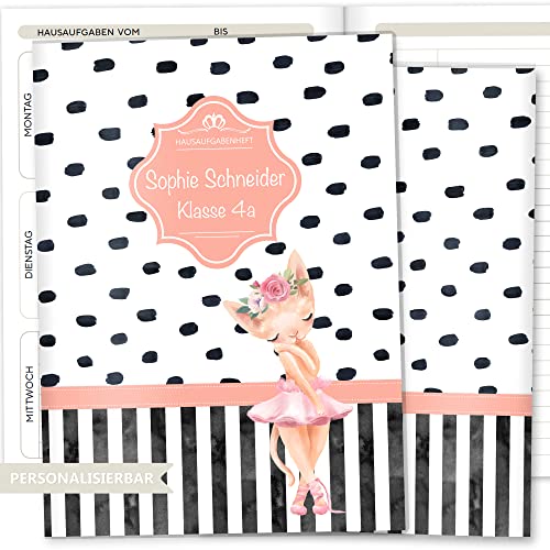 OLGS Hausaufgabenheft Hülle Creative Royal inkl. Heft Schulheft Schutzhülle Umschlag Geschenkidee Einschulung personalisierbar mit Namen und die Schulklasse (personalisiert, Katze Ballerina)