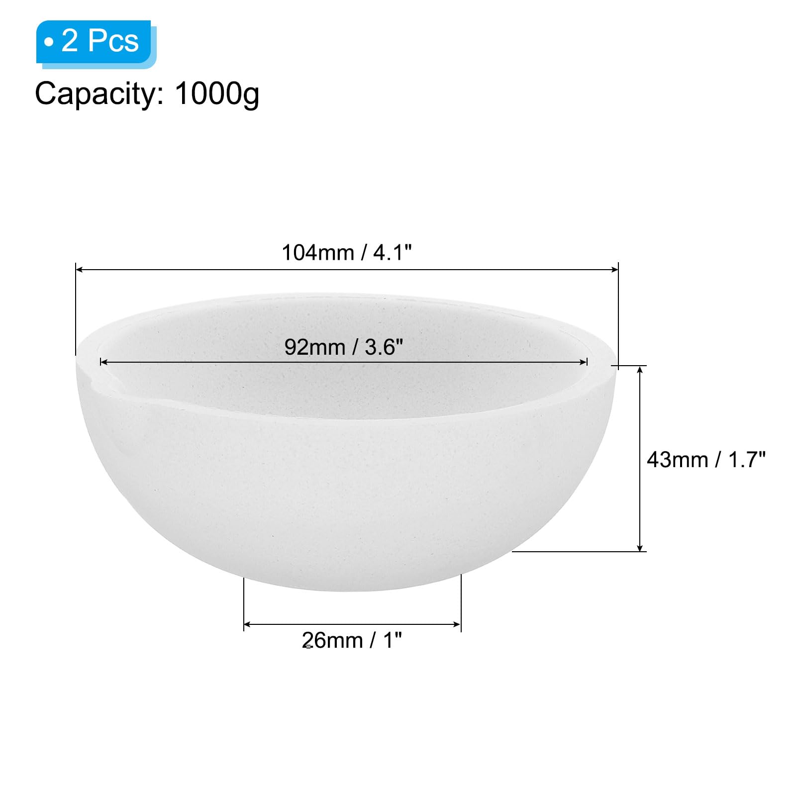 PATIKIL Petit Bol Creuset En Céramique De Fusion, 2 Pcs 1000g Creusets En Quartz Céramique Pot Pour Raffinage Coulée Métal Or Argent Cuivre Laiton Alliage Perlage Bijouterie