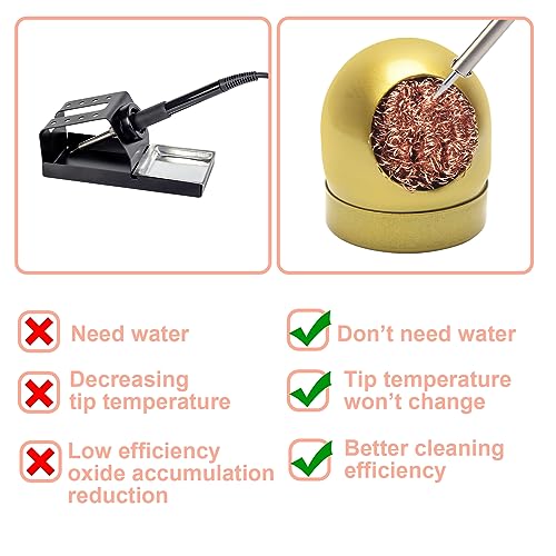 Image of Soldering Iron Tip Cleaner Kit, Windspeed Non-slip Brass Soldering Tip Cleaner Solder Flux Brass Tip Cleaning Brass With Holder, Solder Flux, Solder Wire 4pcs Copper Wire Ball, No Water Needed