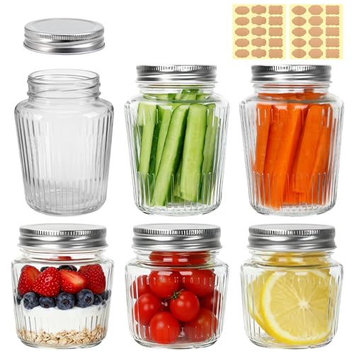 Acetiti 6 Piezas Mason Jars 250ml 500ml, Tarros de Cristal con Tapa y Etiquetas Hermética Tarros de conserva Pequeño Frascos De Vidrio para Conservas, Avena Nocturna, especias, Mermelada, Miel