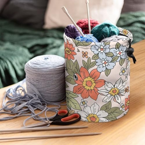 Image of Sellikakes Bright Flower Yarn Storage Bag Crochet Organizer, Small Crochet Bag Organizer Portable Yarn Storage Knitting Bags, Yarn Holder for Crocheting Project Store Skein Balls