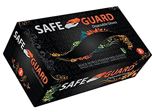 Safeguard, Nitrile Disposable Gloves, Powder Free, Industrial Grade Gloves, Latex Free, Dispenser Pack, Small Size, Black, 100 Pc