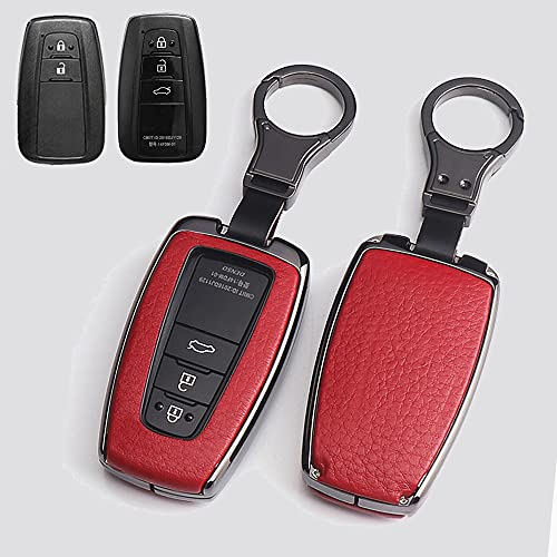 Étui clé Toyota en cuir noir et rouge pour Corolla et RAV4 à 3 boutons