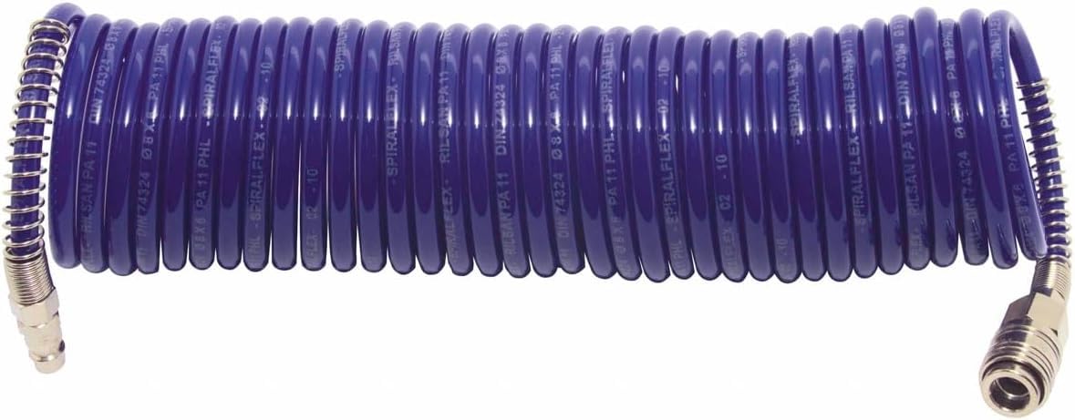 ELMAG Spiralschlauch-Set Ø 6x8 mm | Länge 10 m | max. 10 bar | Druckluftspirale für Werkstatt & Montageeinsatz