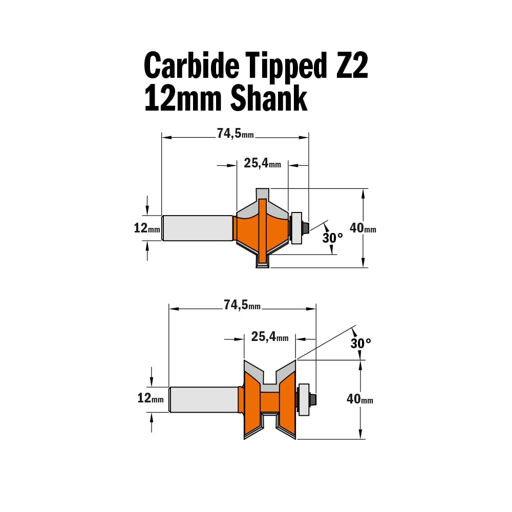 CMT Orange Tools 955.510.11 - Juego de fresas para juntas en v s 12 d 40x25.4 con rodam.