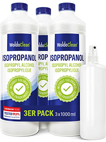 Rubbing Alcohol 99,9% Isopropyl with Spray Bottle - Pure isopropanol for Cleaning - 3 x 1L + Spray Bottle
