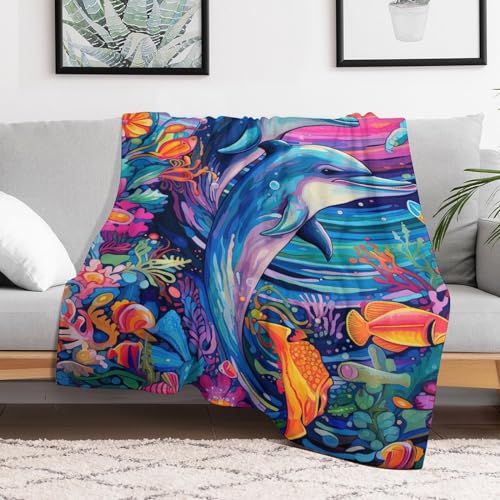 Manta de forro polar para sofa que no suelta pelusas con diseño de delfines 3