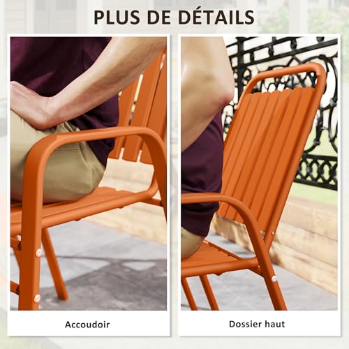 4 Chaises Jardin Empilables Acier Orange Outsunny